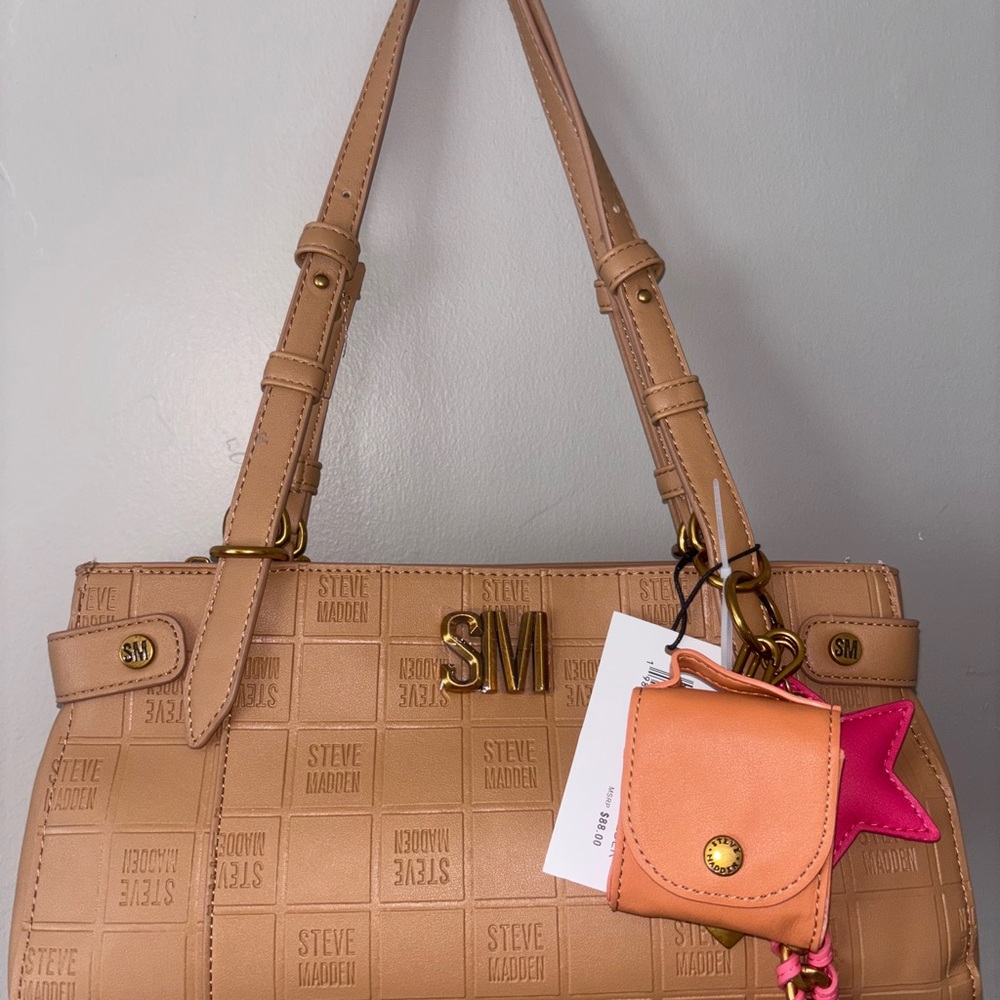 Steve Madden Tan and Pink Quilted Shoulder Bag
